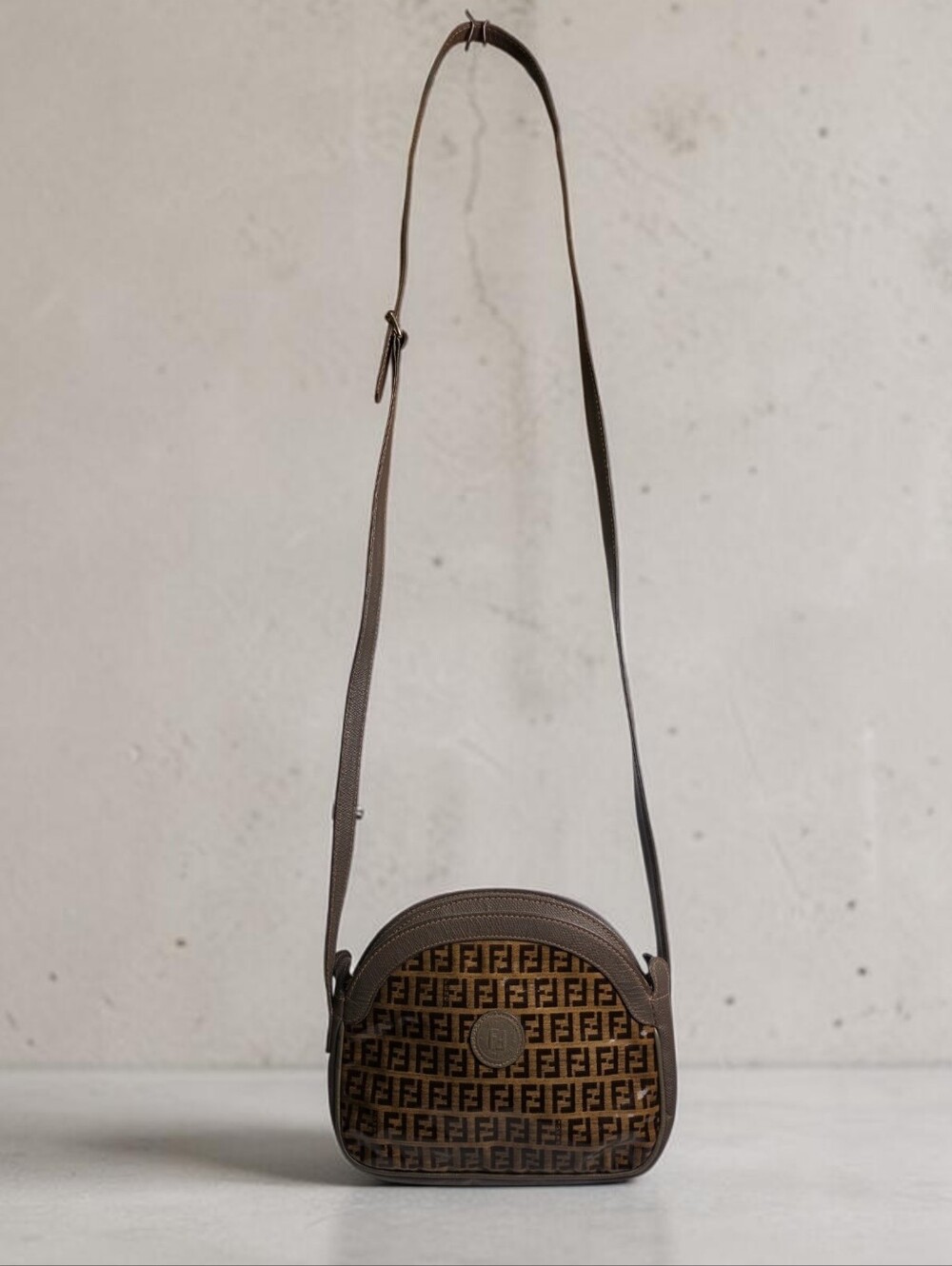 Vintage Fendi Zucca FF Monogram Double Zip Leather Crossbody Shoulder Bag Purse